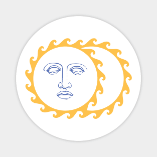 Sun Face Moon Yellow Retro Magnet